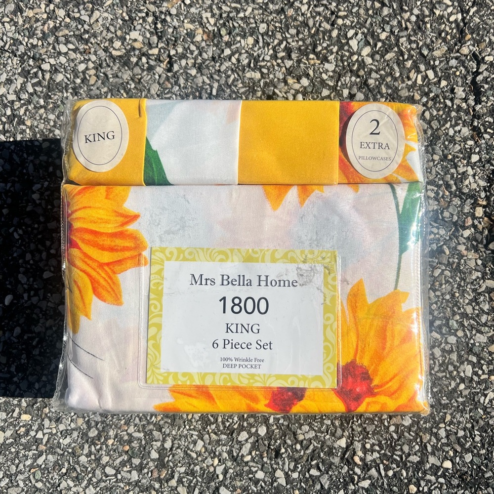 1800 King 6-Piece Bedding Set in Yellow Floral